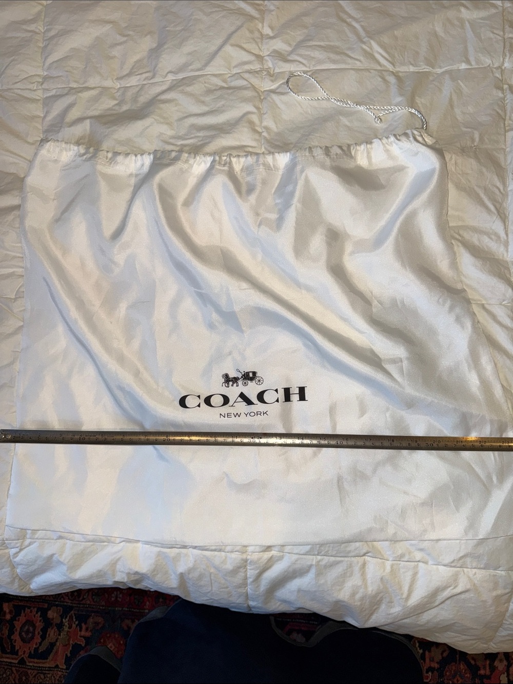 Coach White Satin Drawstring Dust Bag with Black Logo